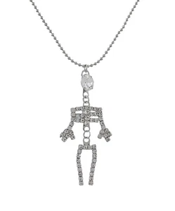 Zeckos Rhinestone Dangling Skeleton Necklace - Picture 1 of 4