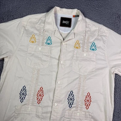 Howler Bros Guayabera Shirt Mens Large Beige Embroidered Short Sleeve Caped - Image 1 of 4