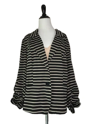 Chaqueta Blazer Cato Ponte Tejida Mujer Plus 26W 28W 4X Traje Abrigo Negro Beige Rayas Foto 1 de 4