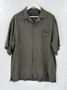 Roundtree & Yorke Vintage Button Down Mens Medium Green Grid Plaid Short Sleeves - Picture 1 of 18