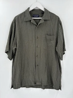 Roundtree & Yorke Vintage Button Down Mens Medium Green Grid Plaid Short Sleeves - Image 1 of 4