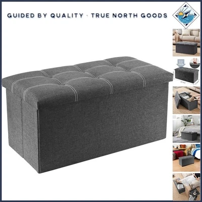Stylish Grey Linen Folding Ottoman - 30-Inch Storage Bench for Modern Living - Image 1 of 4