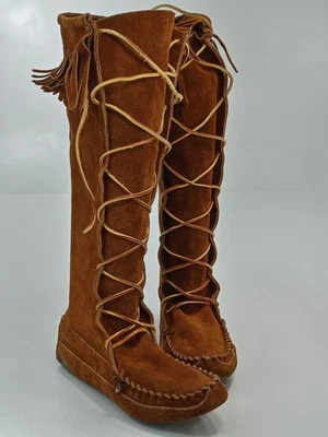 Botas mocasines vintage hasta la rodilla para mujer 11 cuero marrón gamuza Foto 1 de 4