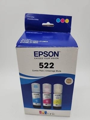 Paquete combinado de botellas de tinta Epson 522 EcoTank amarillo cian magenta impresora OEM genuina Foto 1 de 4