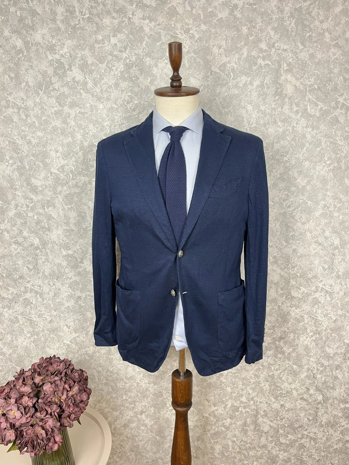 Blazer de verano italiano Lardini azul jersey lino sin forro bolsillos parche 42, EU 52 Foto 1 de 4