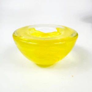 Kosta Boda Atoll Candleholder Tea Light Lemon Yellow Swirl Art Glass Sweden - Picture 1 of 9