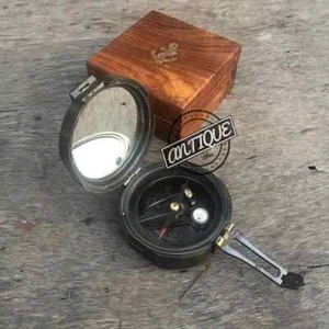 Vintage Army Military Brunton Compass With Solid Case Wood Naval Marina Gif - Picture 1 of 5