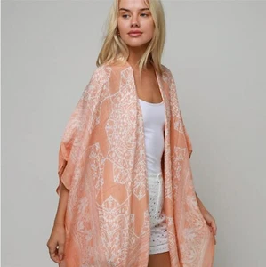 Delicate Design breathable Tangerine & Lace print Kimono! One size fits all. - Picture 1 of 7