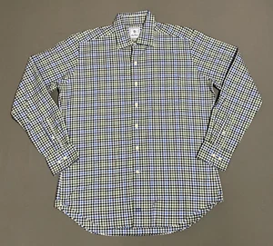 David Donahue Dress Shirt Mens Large Blue Green White Gingham Button Up Office - Picture 1 of 8