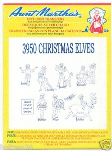 Christmas Elves **RETIRED** Aunt Martha's Hot Iron Embroidery Transfer - Picture 1 of 1
