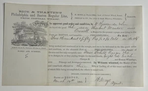1866 Rice & Thaxter’s Philadelphia & Boston linea regolare spedizione polizza di carico - Foto 1 di 5