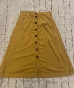 Maeve Anthropologie gelb Leinenmischung Knopfleiste A-Linie Midirock Größe US 4 - Bild 1 von 8