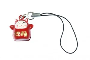 Fortunato Neko Gatto Ciondolo Cellulare Miniblings Maneki Manineko Rosso G - Zdjęcie 1 z 4