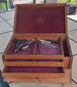 RARE S.S. WHITE PORTABLE OAK DENTIST TOOL BOX WITH SOME TOOLS - Picture 1 of 11