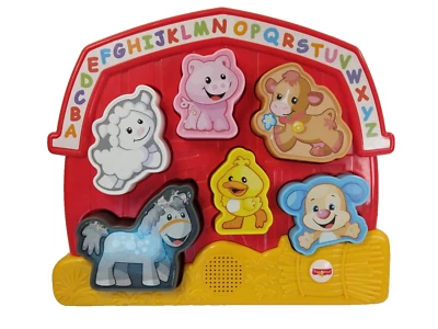 Juguete clasificador de formas Fisher-Price para niños pequeños ríe y aprende animales de granja rompecabezas canta ABC Foto 1 de 4
