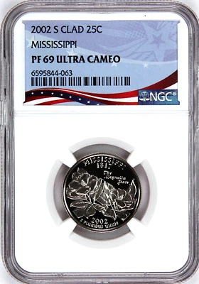 2002-S Proof State Quarter, Mississippi,  PF69 Ultra Cameo NGC, Patriotic Label - Image 1 of 4
