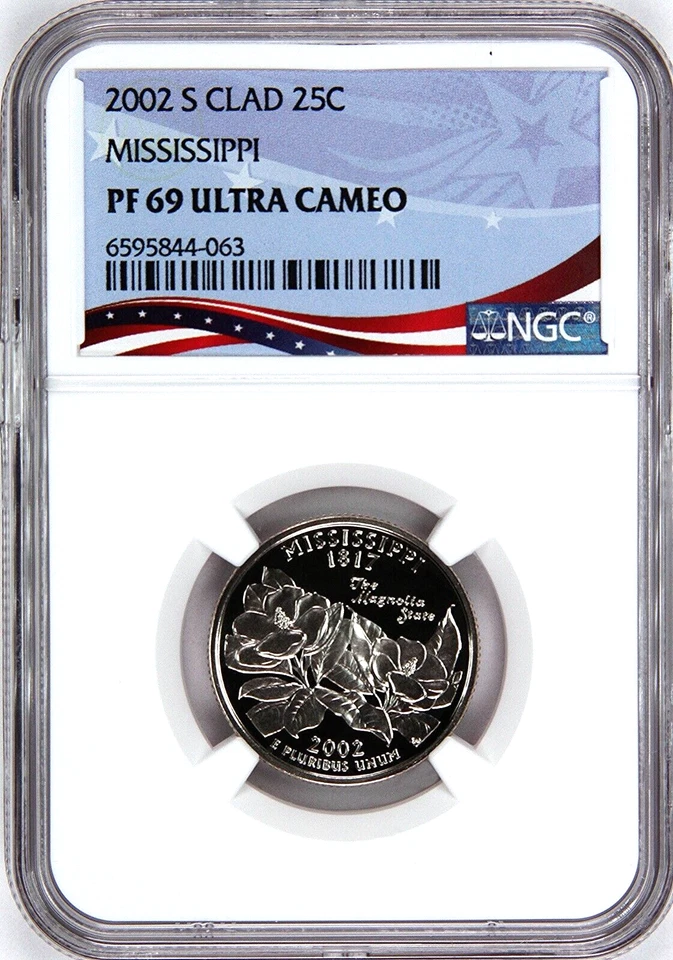 2002-S Proof State Quarter, Mississippi,  PF69 Ultra Cameo NGC, Patriotic Label - Image 1 of 4