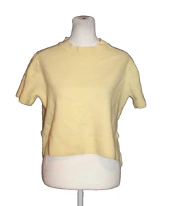 MAEVE ANTHROPOLOGIE Mock Neck Sweater Yellow Short Sleeve Merino Wool Size M - Picture 1 of 2