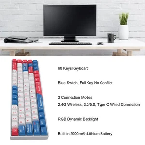 68 Keys 60% Keyboard Blue Switch RGB Backlit 2.4G Wireless 3.0 5.0 Type C Wi Fit - Picture 1 of 23
