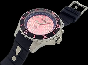 Kyboe! Men Watch Giant 48MM Stainless Case Black Silicone Band Pink Dial 100M WR - Picture 1 of 7
