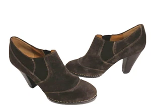 Ladies Pumps Sofft Dark Brown Nubuck Leather Wingtip Bootie Heels Women's US 10M - Picture 1 of 10