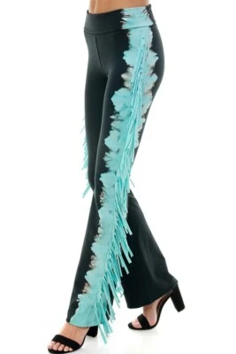 New T-PARTY FRINGE YOGA PANTS, S M L XL Turquoise - Image 1 of 4