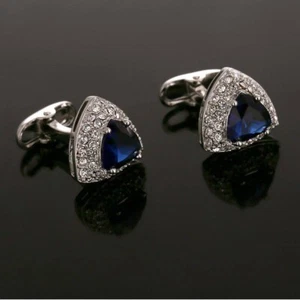 Fashon Men Cufflinks 1 Pair of Shirt Cuff Links Round Jewelry Rhinestone Classic - Picture 1 of 5