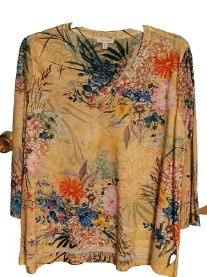 Womens Concepts long sleeve top yellow with floral print size 2x used gently - Image 1 of 3