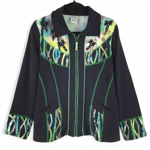 VETEMENTS Giacca prezzemolo e salvia donna media artistica tinta ghiaccio ricamata strass USA