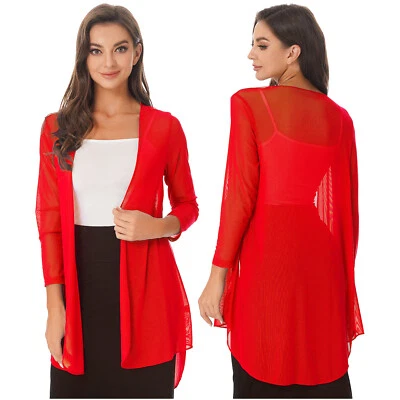 Women Ladies 3/4 Sleeve Open Front Cardigan Bolero Shrug Jacket Tops Outwear - Image 1 of 3