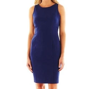 Worthington Blue Depths Sleeveless Lace-Back Sheath Dress Size 14P - Picture 1 of 9
