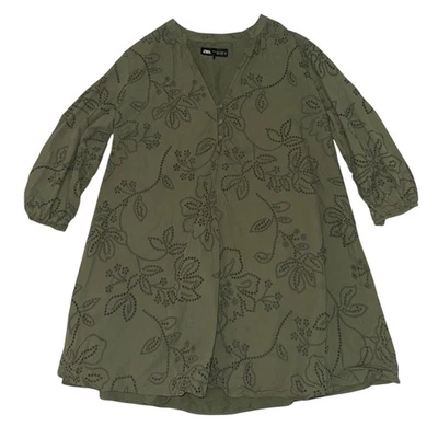 Zara Khaki Green Cutwork Embroidery Tiered Mini Dress Size XL Bloggers Fave - Image 1 of 4