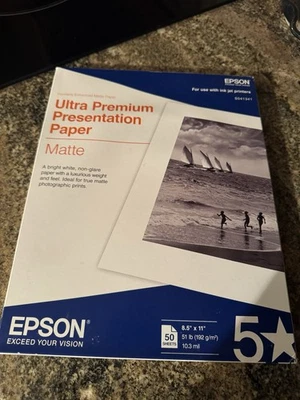 Epson Ultra Premium Presentation Paper Matte, 8.5" x 11" 50 Sheets 51 lb Ink Jet - Image 1 of 4