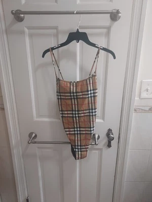 Burberry X-Small XS Check Antique Yellow Bathing Suit One Piece Swim - Image 1 of 4