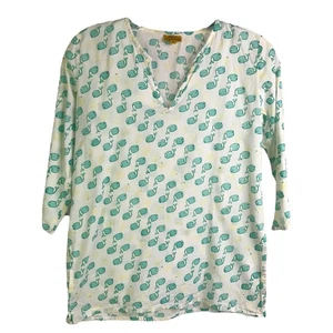 Roberta Roller Rabbit Tunic Top Womens Sz 8 White Whale Print Cotton LightWeight - Picture 1 of 7