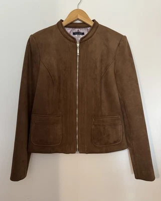 Jaqueta feminina Tommy Hilfiger tamanho 10 marrom camurça sintética zíper completo com bolsos - Imagem 1 de 4