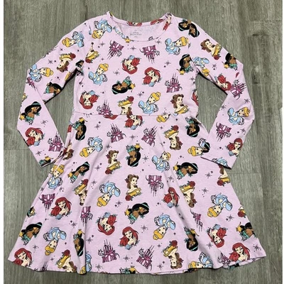 Disney Princess Long Sleeve Dress Girls Size 10-12 Light Pink All Over Print - Image 1 of 4