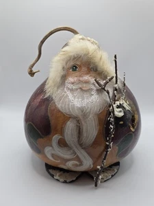 PRIMITIVER handbemalter VOLKSKUNST Kürbis WEIHNACHTSMANN, fehlender Arm - Bild 1 von 9