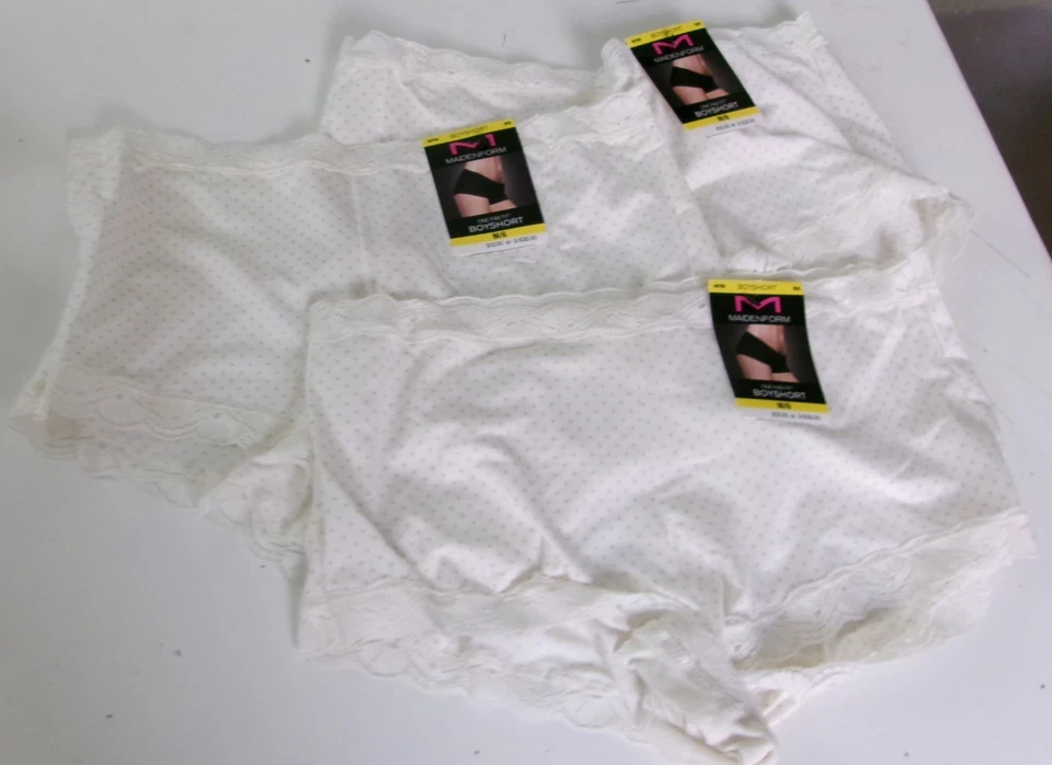 3 Maidenform 极佳合身蕾丝边男童短裤 6 码米色圆点 — 第 1/2 张图片