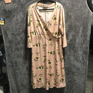 Ups & Downs Kleid Damen 3X Blush Rosa Blumen Wickel Surplice Midi 3/4 Arm - Bild 1 von 10