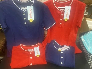 2 Boys Size Cat & Jack Red & Blue V-Neck Button Down Short Sleeve T-Shirt 4/5 - Picture 1 of 5