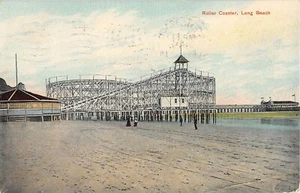 1910 Roller Coaster Lunga Spiaggia CA Cartolina Parco Divertimenti - Foto 1 di 2