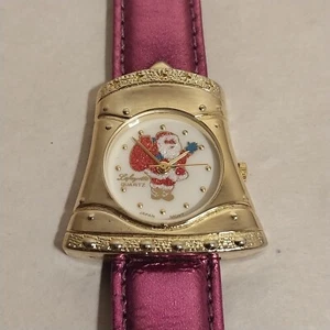 Vintage Lafayette Watch Christmas Santa Claus With Gold Tone Bezel Purple Strap - Picture 1 of 10