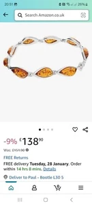 GORGEOUS ORNATE VINTAGE 925 SOLID STERLING SILVER HONEY AMBER BRACELET 7.25" - Picture 1 of 4