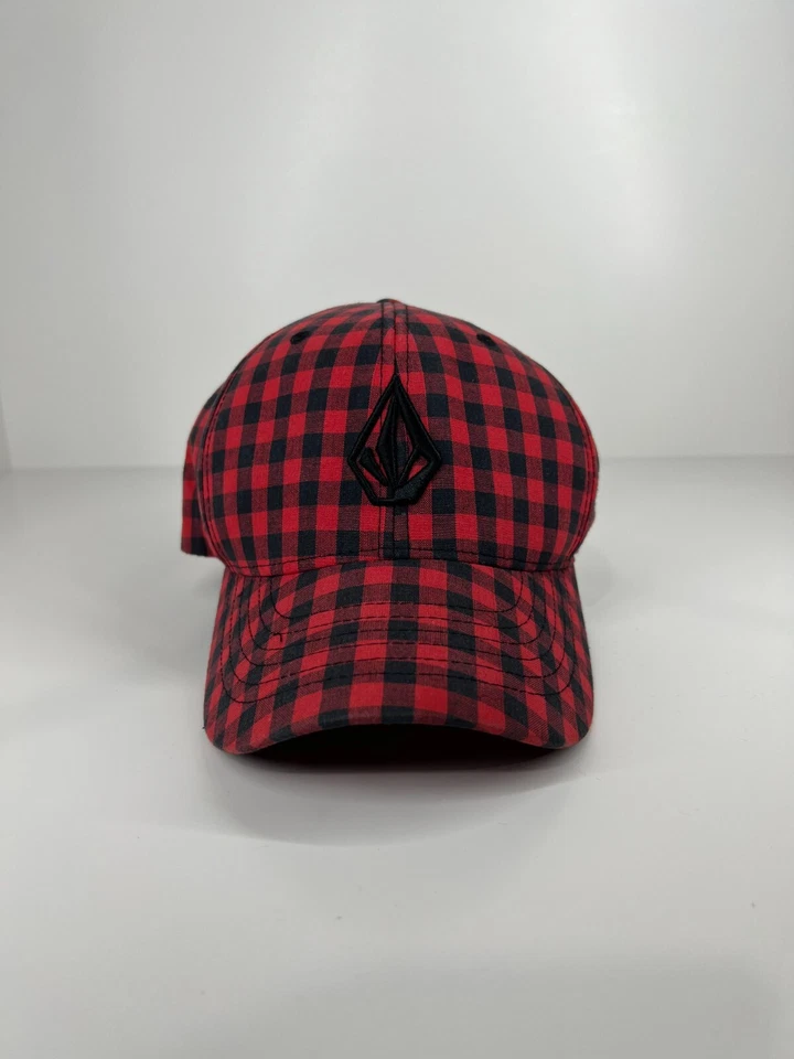VOLCOM cap hat baseball red black checker pattern adjustable 3D logo embroidery - Image 1 of 4