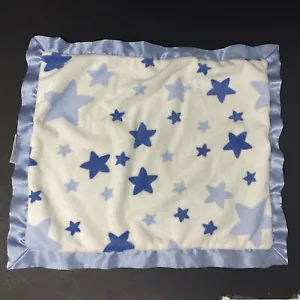 Cocalo Baby White Blue Stars Baby Lovey Security Blanket Sherpa Satin Trim 13x15 - Picture 1 of 4