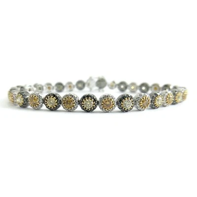 Brazalete de tenis con halo de diamantes negros amarillos de oro blanco de 18 quilates, 4,35 CTW, 17,37 gramos Foto 1 de 4