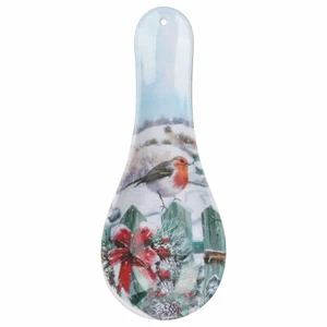 Festive Christmas Robin Tea Bag Teaspoon Rest Kitchen Utensil Holder Tray - Picture 1 of 3