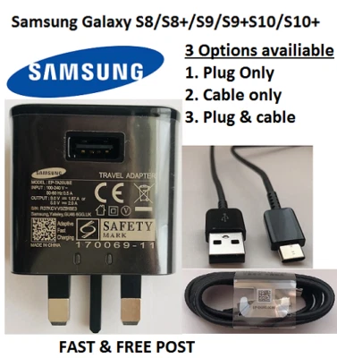 100% Genuine Samsung FAST Charger Plug OR Type C USB Cable Galaxy S8 S8+ S9+ S10 - Image 1 of 3