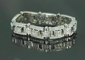 15.00Ct Round Lab Created Diamond 14K White Gold Plated Men's Tennis 8" Bracelet - Picture 1 of 8